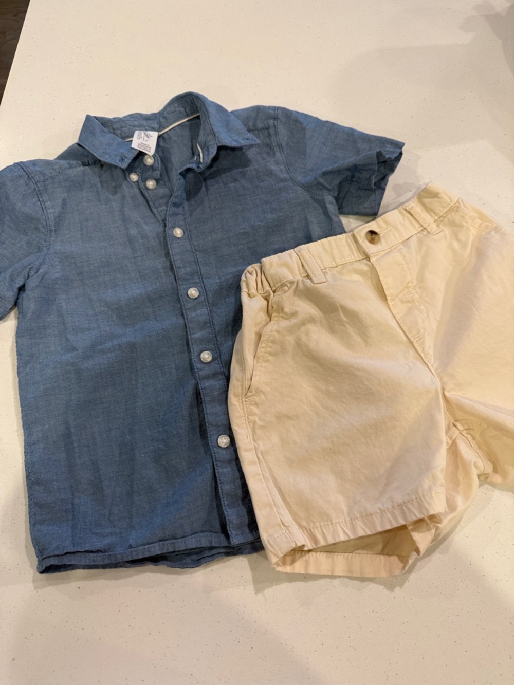 H&M Kids Button-Down Chambray Shirt and Cream Shorts Set